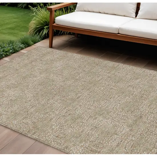 Copper And Ivory Damask Washable Indoor Outdoor Area Rug Photo 2