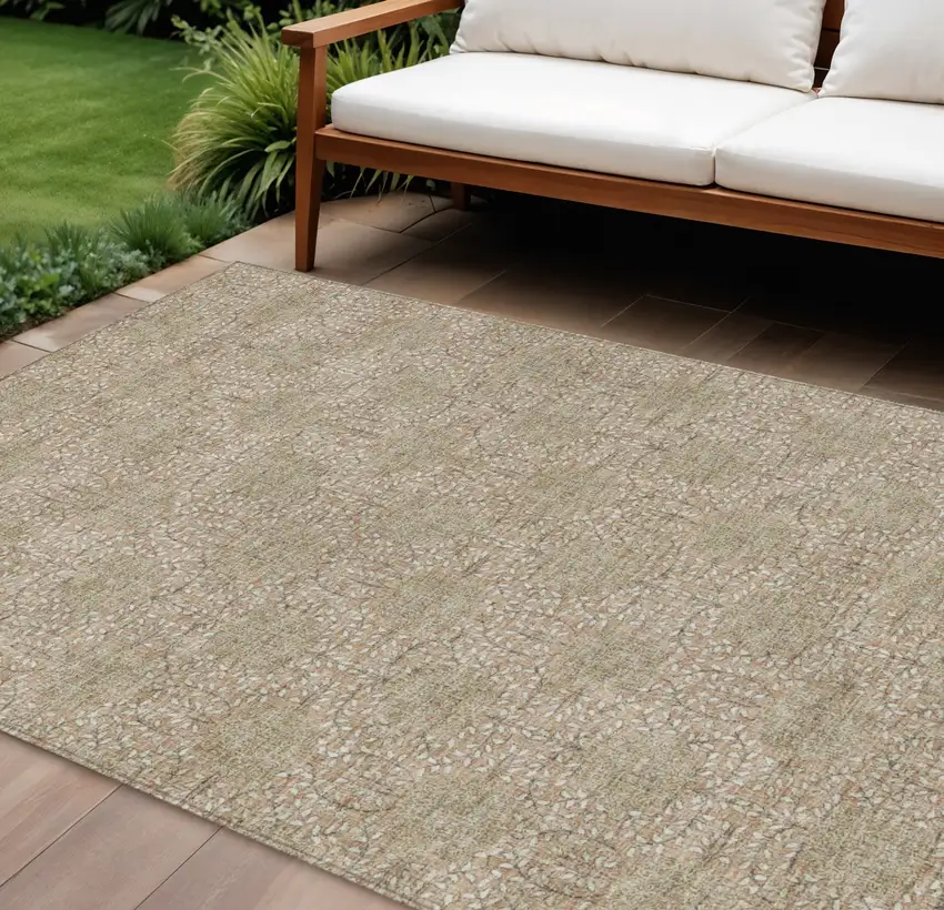 Copper And Ivory Damask Washable Indoor Outdoor Area Rug Photo 2