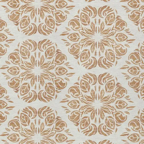 Copper And Ivory Damask Washable Indoor Outdoor Area Rug Photo 2