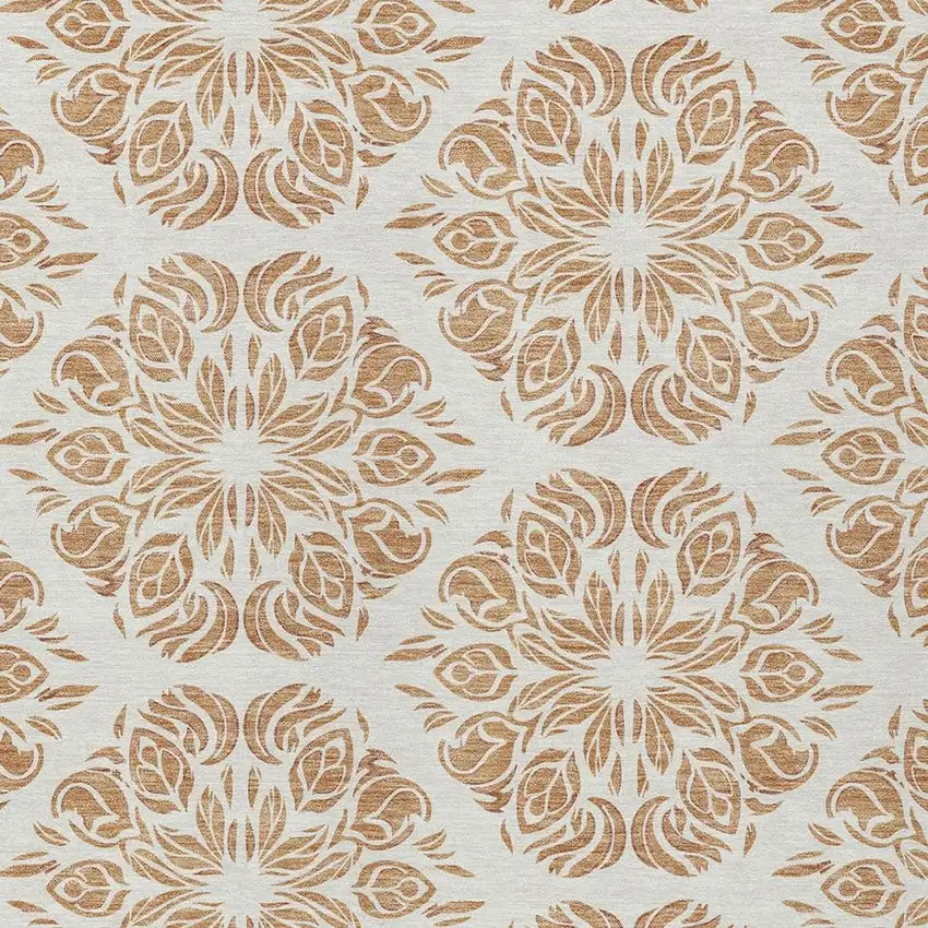 Copper And Ivory Damask Washable Indoor Outdoor Area Rug Photo 2
