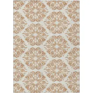 Photo of Copper And Ivory Damask Washable Indoor Outdoor Area Rug