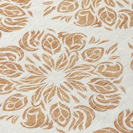 Copper And Ivory Damask Washable Indoor Outdoor Area Rug Photo 9