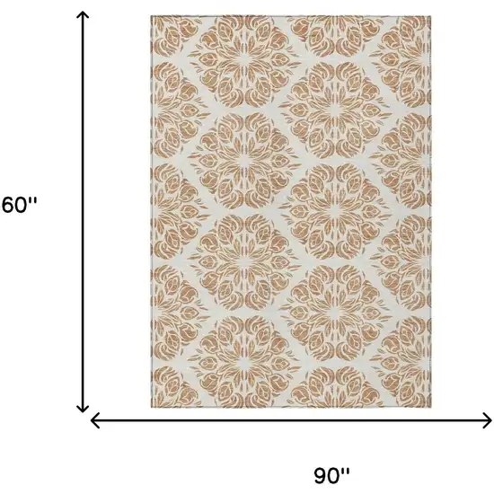 Copper And Ivory Damask Washable Indoor Outdoor Area Rug Photo 8