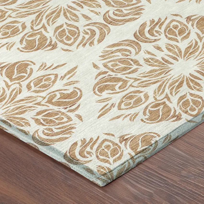 Copper And Ivory Damask Washable Indoor Outdoor Area Rug Photo 6