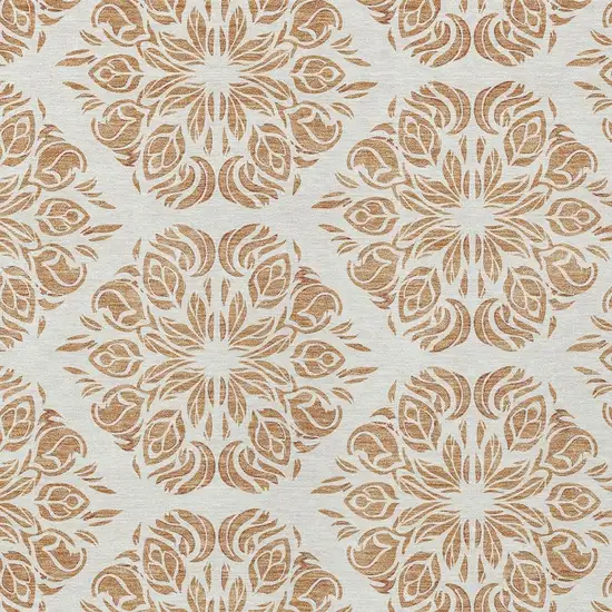 Copper And Ivory Damask Washable Indoor Outdoor Area Rug Photo 2