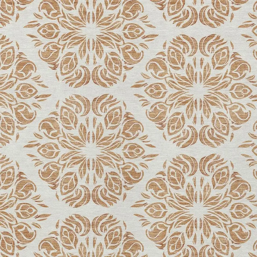 Copper And Ivory Damask Washable Indoor Outdoor Area Rug Photo 2