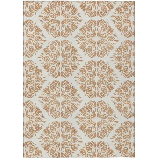 Copper And Ivory Damask Washable Indoor Outdoor Area Rug Photo 1