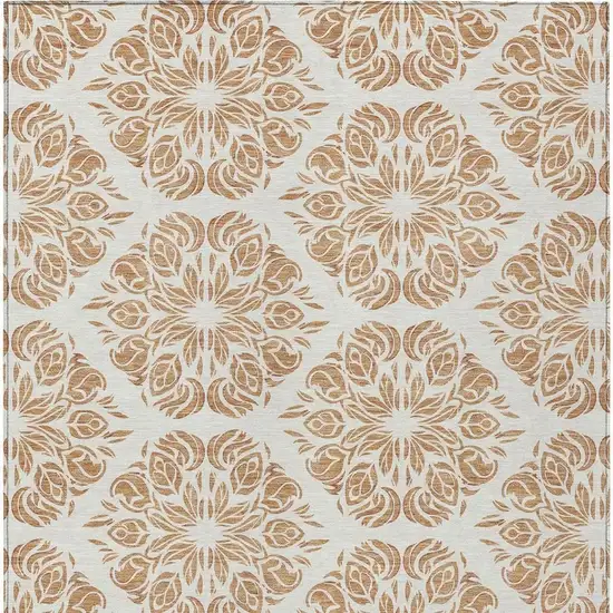 Copper And Ivory Damask Washable Indoor Outdoor Area Rug Photo 3