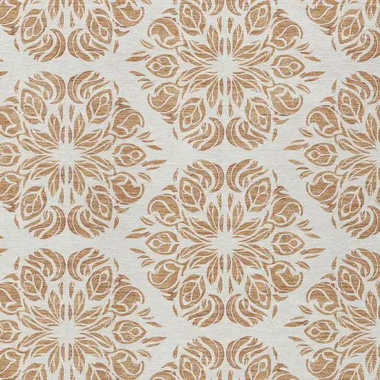 Copper And Ivory Damask Washable Indoor Outdoor Area Rug Photo 2