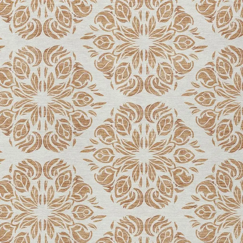 Copper And Ivory Damask Washable Indoor Outdoor Area Rug Photo 2
