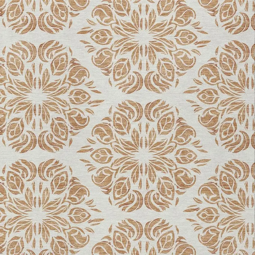 Copper And Ivory Damask Washable Indoor Outdoor Area Rug Photo 2