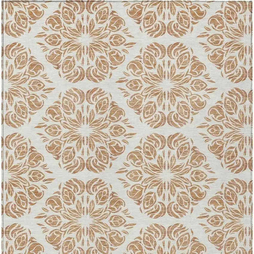 Copper And Ivory Damask Washable Indoor Outdoor Area Rug Photo 3