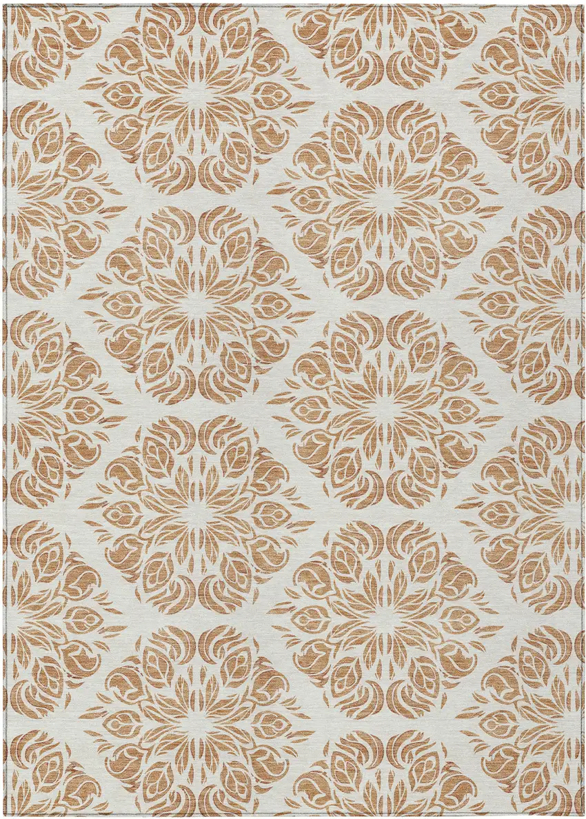 Copper And Ivory Damask Washable Indoor Outdoor Area Rug Photo 1