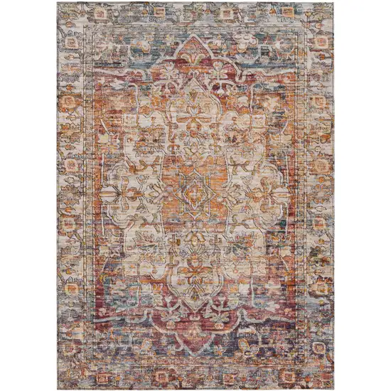 Copper And Ivory Floral Medallion Washable Indoor Outdoor Area Rug Photo 1