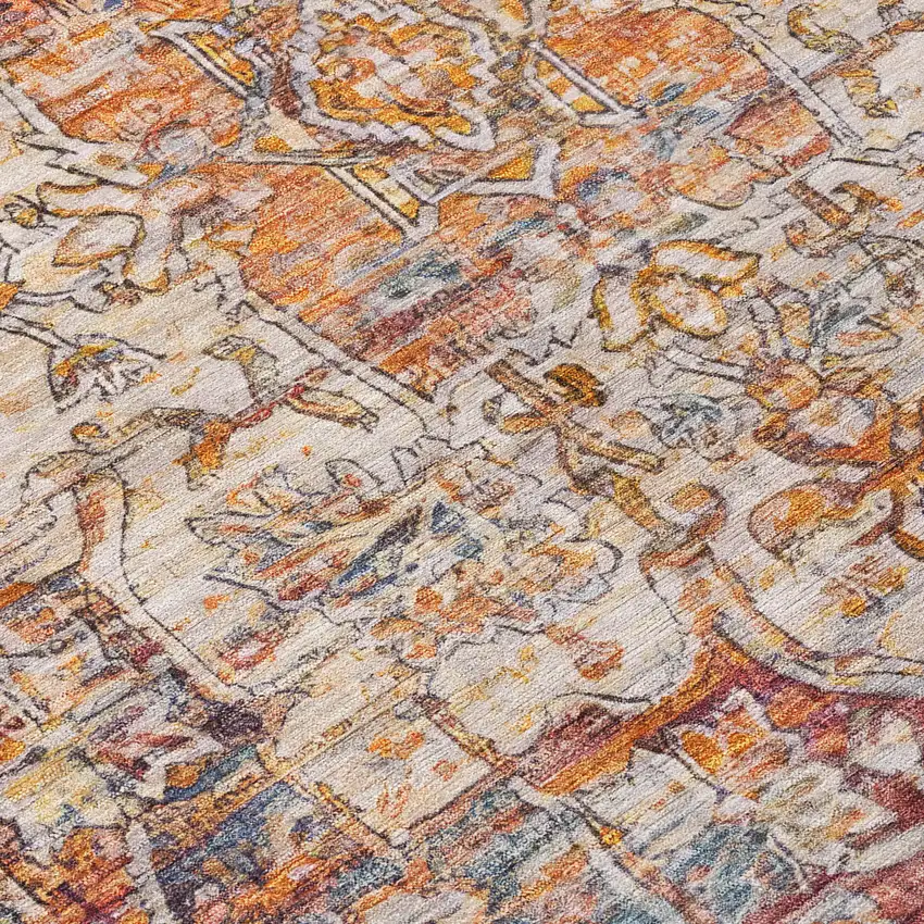 Copper And Ivory Floral Medallion Washable Indoor Outdoor Area Rug Photo 5