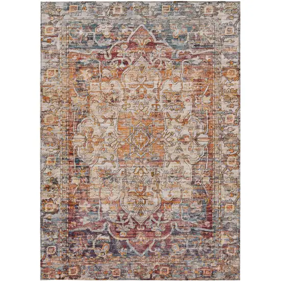 Copper And Ivory Floral Medallion Washable Indoor Outdoor Area Rug Photo 6