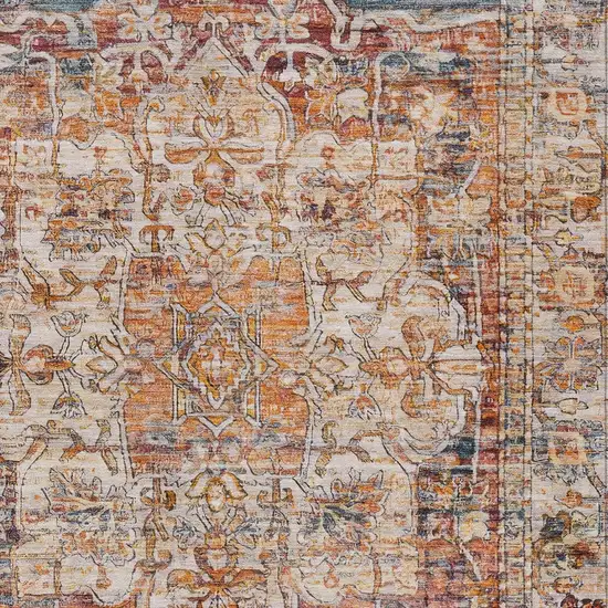 Copper And Ivory Floral Medallion Washable Indoor Outdoor Area Rug Photo 6