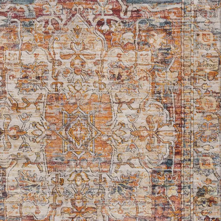 Copper And Ivory Floral Medallion Washable Indoor Outdoor Area Rug Photo 6