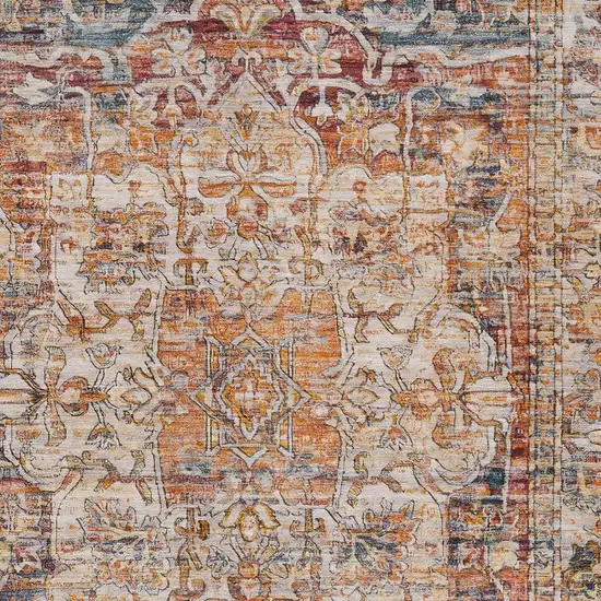 Copper And Ivory Floral Medallion Washable Indoor Outdoor Area Rug Photo 6