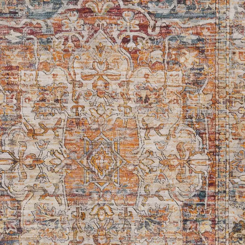 Copper And Ivory Floral Medallion Washable Indoor Outdoor Area Rug Photo 6