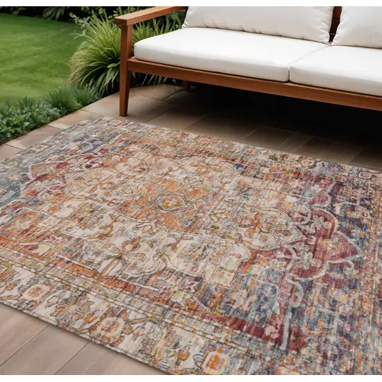 Copper And Ivory Floral Medallion Washable Indoor Outdoor Area Rug Photo 2