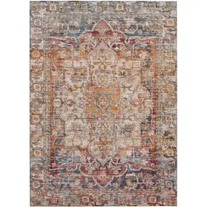Photo of Copper And Ivory Floral Medallion Washable Indoor Outdoor Area Rug