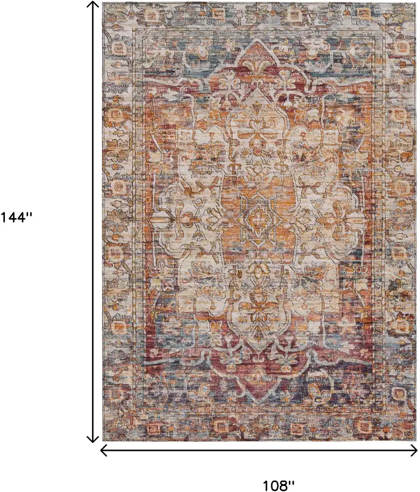 Copper And Ivory Floral Medallion Washable Indoor Outdoor Area Rug Photo 8
