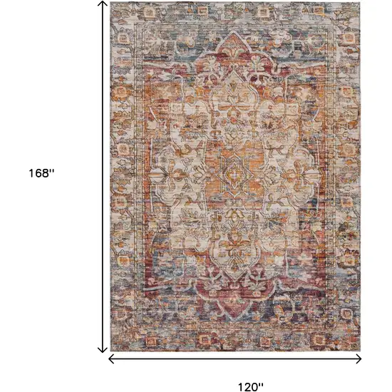 Copper And Ivory Floral Medallion Washable Indoor Outdoor Area Rug Photo 8