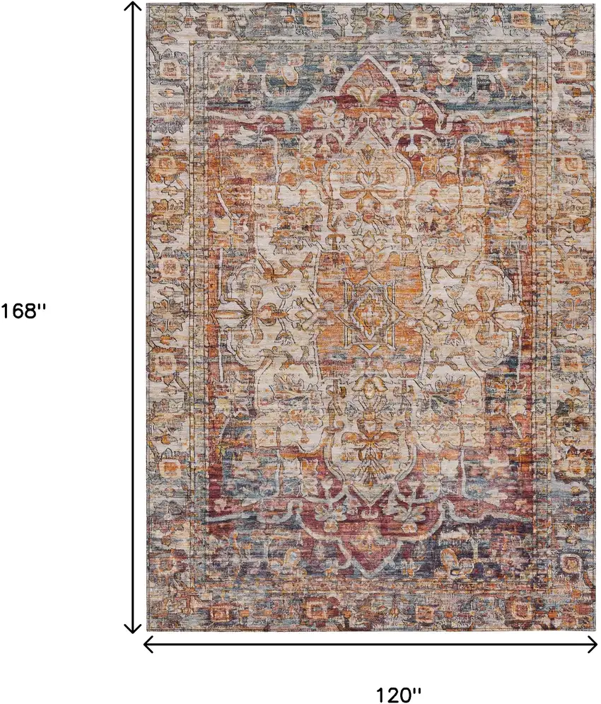 Copper And Ivory Floral Medallion Washable Indoor Outdoor Area Rug Photo 8