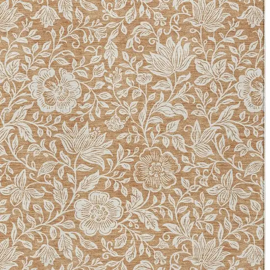 Copper And Ivory Floral Washable Indoor Outdoor Area Rug Photo 2