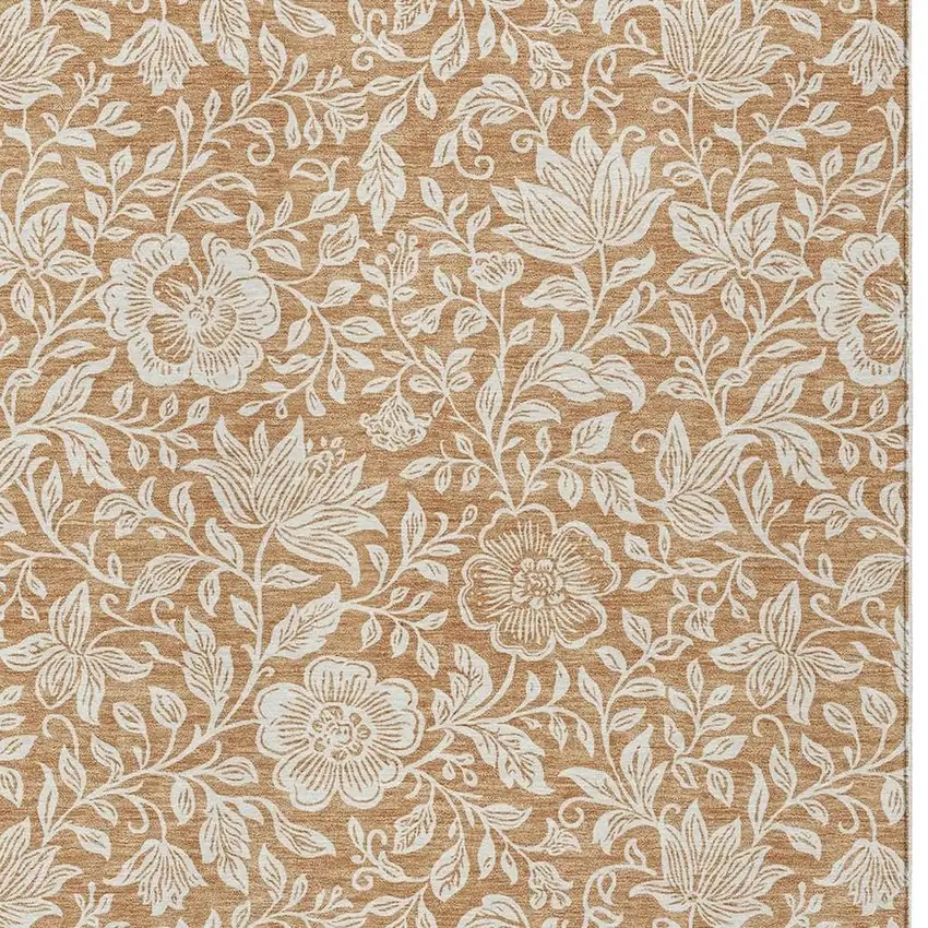 Copper And Ivory Floral Washable Indoor Outdoor Area Rug Photo 2