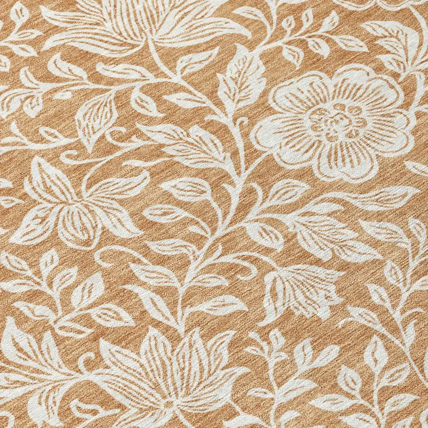 Copper And Ivory Floral Washable Indoor Outdoor Area Rug Photo 5