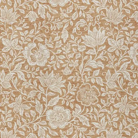 Copper And Ivory Floral Washable Indoor Outdoor Area Rug Photo 2