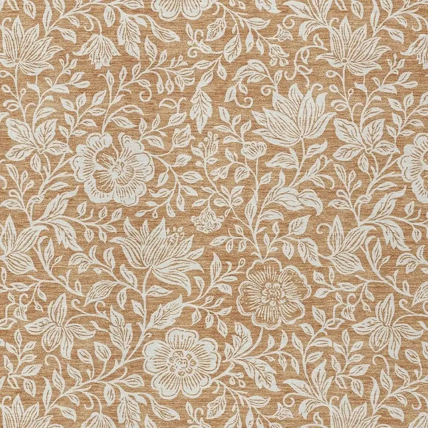 Copper And Ivory Floral Washable Indoor Outdoor Area Rug Photo 2
