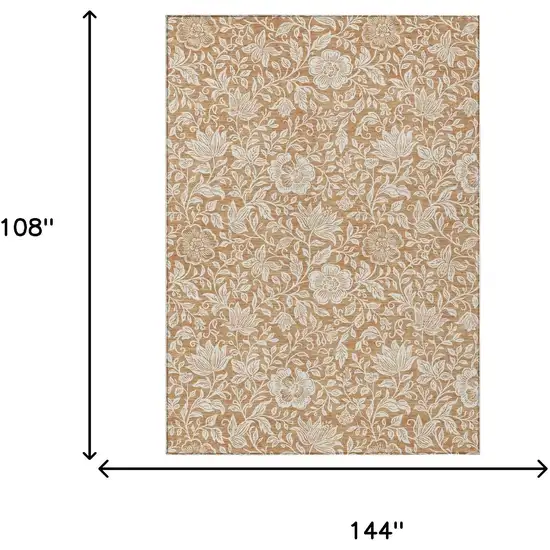 Copper And Ivory Floral Washable Indoor Outdoor Area Rug Photo 6