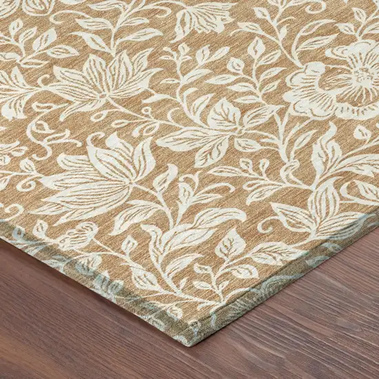 Copper And Ivory Floral Washable Indoor Outdoor Area Rug Photo 4