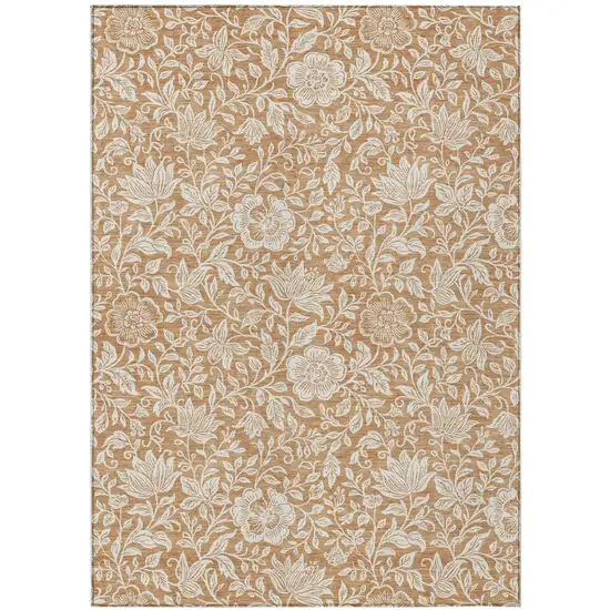 Copper And Ivory Floral Washable Indoor Outdoor Area Rug Photo 1