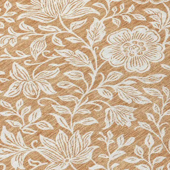 Copper And Ivory Floral Washable Indoor Outdoor Area Rug Photo 5