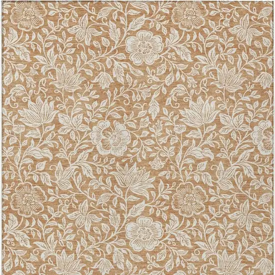 Copper And Ivory Floral Washable Indoor Outdoor Area Rug Photo 3