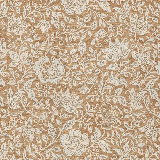 Copper And Ivory Floral Washable Indoor Outdoor Area Rug Photo 2