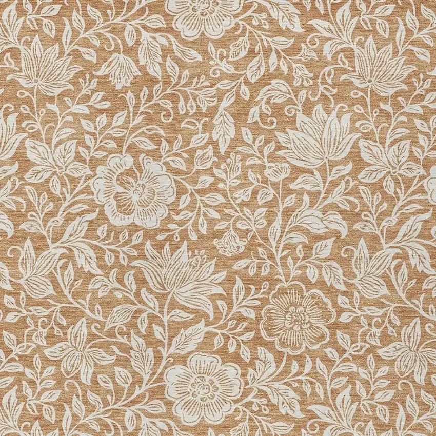 Copper And Ivory Floral Washable Indoor Outdoor Area Rug Photo 2