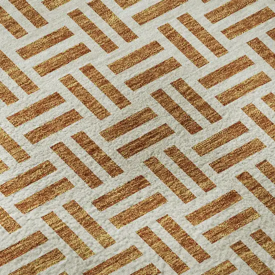 Copper And Ivory Geometric Washable Area Rug With UV Protection Photo 8