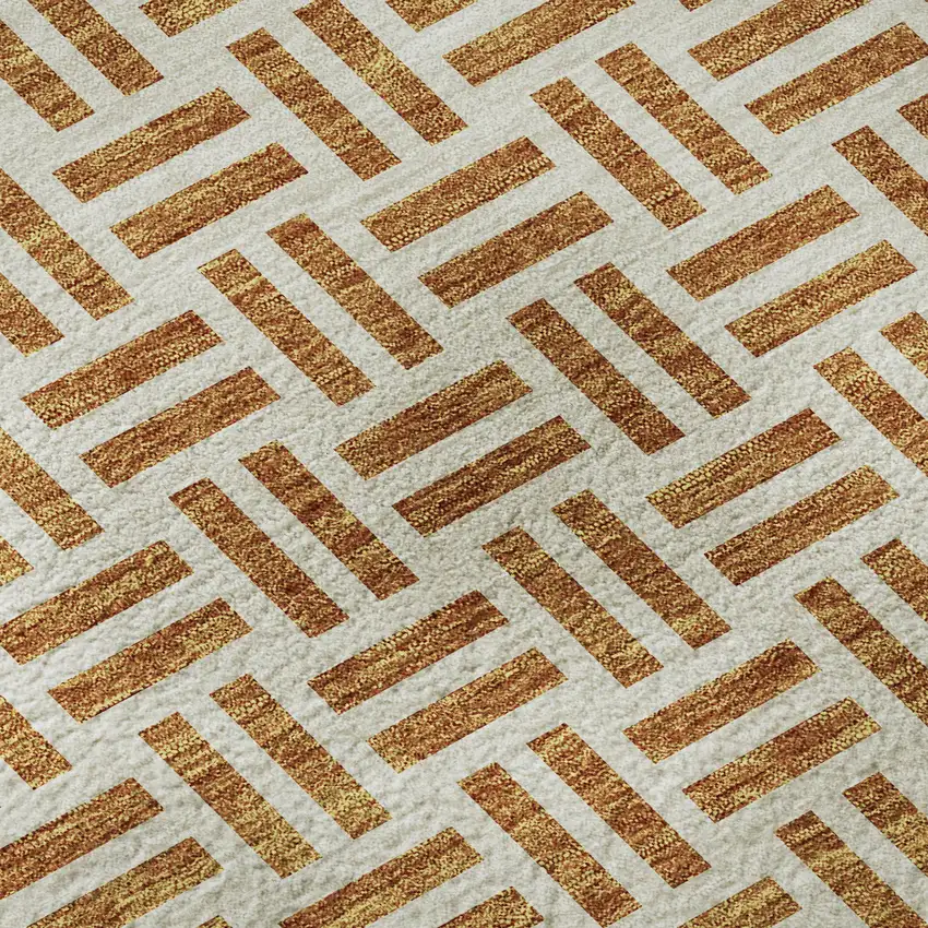 Copper And Ivory Geometric Washable Area Rug With UV Protection Photo 8