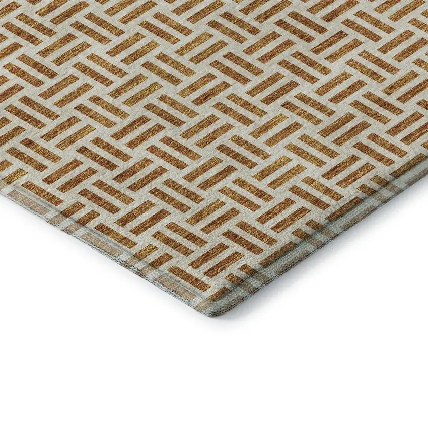 Copper And Ivory Geometric Washable Area Rug With UV Protection Photo 6