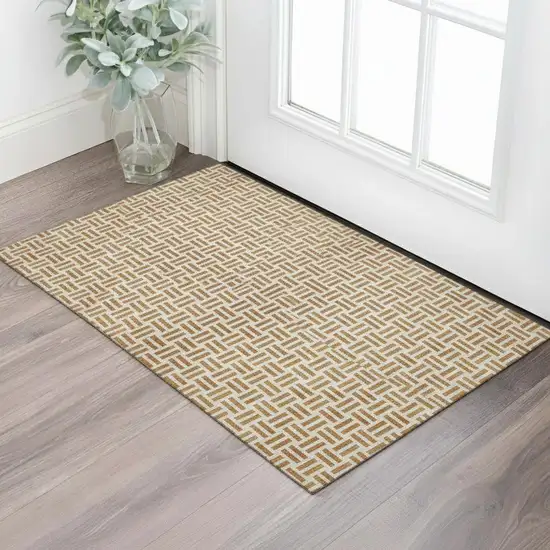 Copper And Ivory Geometric Washable Area Rug With UV Protection Photo 2