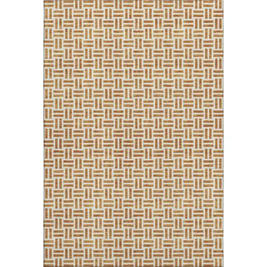 Copper And Ivory Geometric Washable Area Rug With UV Protection Photo 1