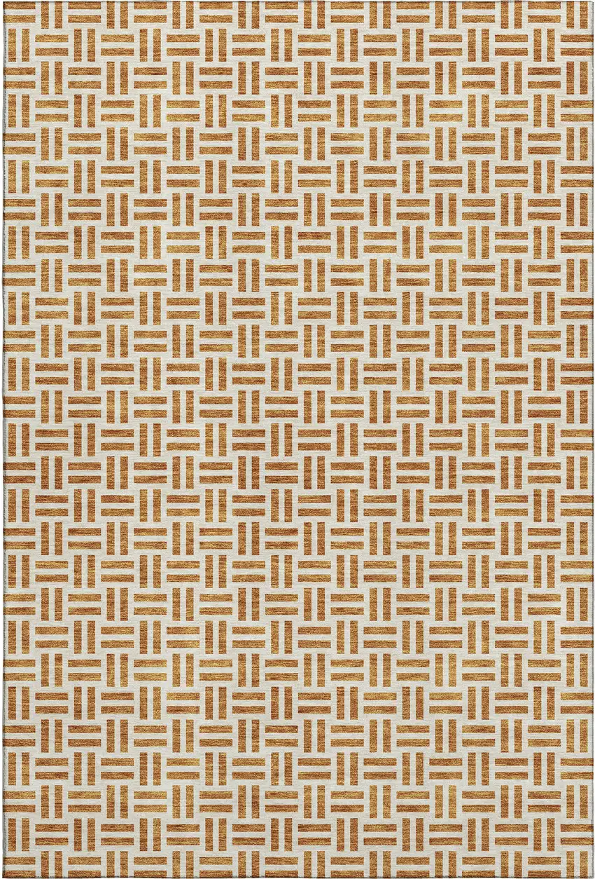 Copper And Ivory Geometric Washable Area Rug With UV Protection Photo 1