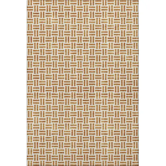Copper And Ivory Geometric Washable Area Rug With UV Protection Photo 3