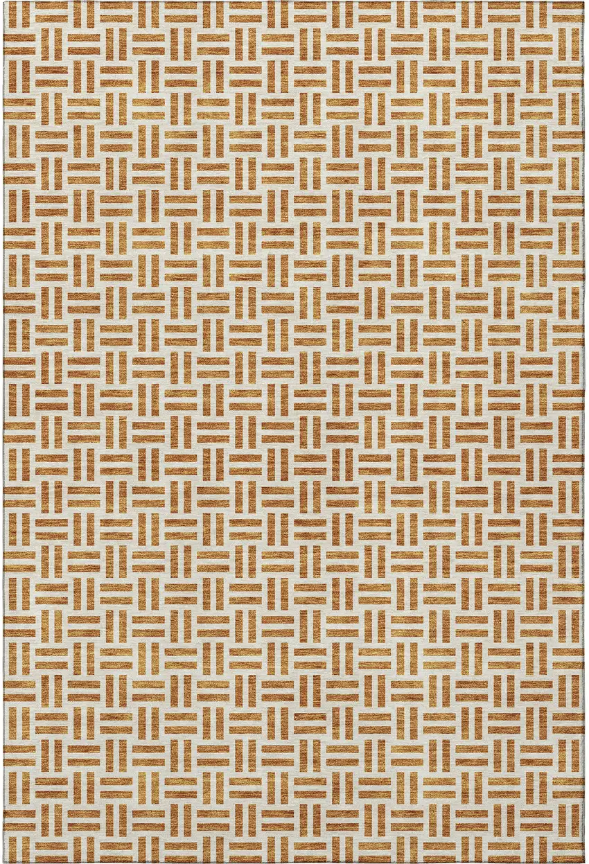 Copper And Ivory Geometric Washable Area Rug With UV Protection Photo 3