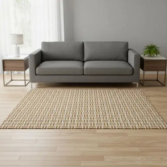 Copper And Ivory Geometric Washable Area Rug With UV Protection Photo 2